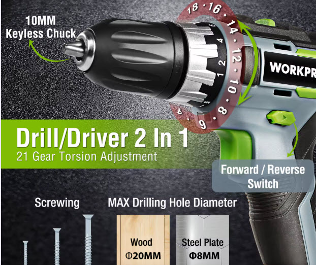 Taladro inalámbrico compacto WORKPRO