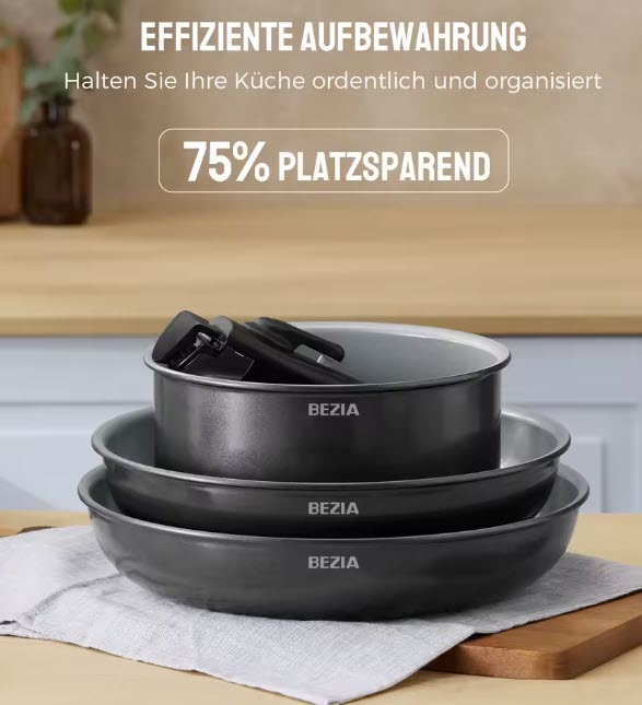 BEZIA Juego de sartenes con mango extraíble