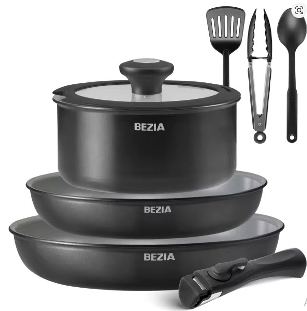 BEZIA Juego de sartenes con mango extraíble