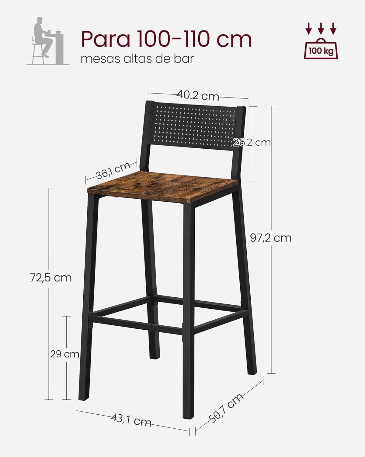 VASAGLE Taburete de Bar