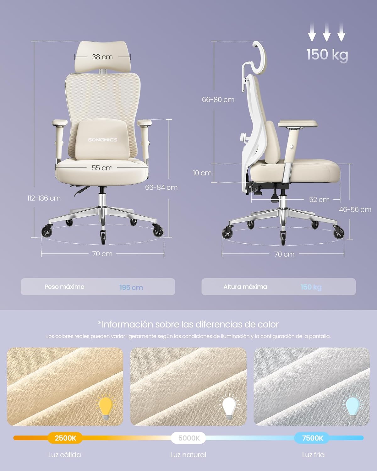 SONGMICS Silla de Oficina Ergonómica