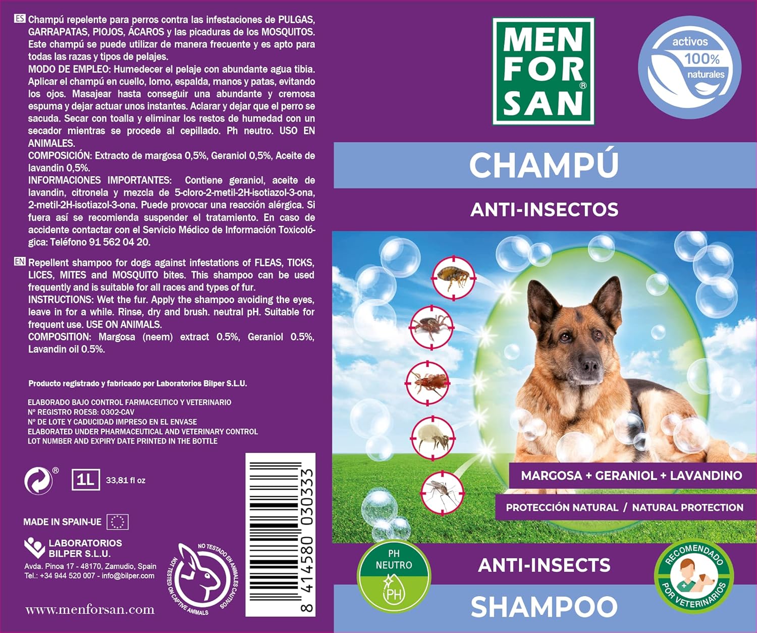 Champú Anti insectos Perros MENFORSAN