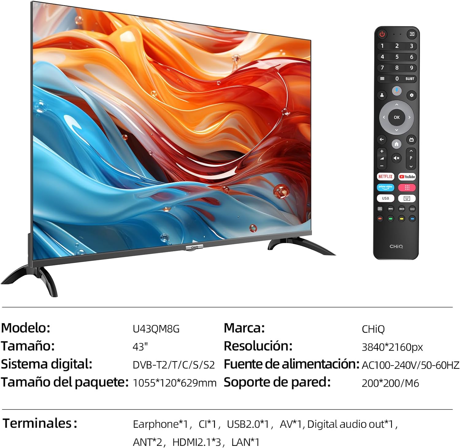 CHiQ U43QM8G Smart Google TV de 43 Pulgadas