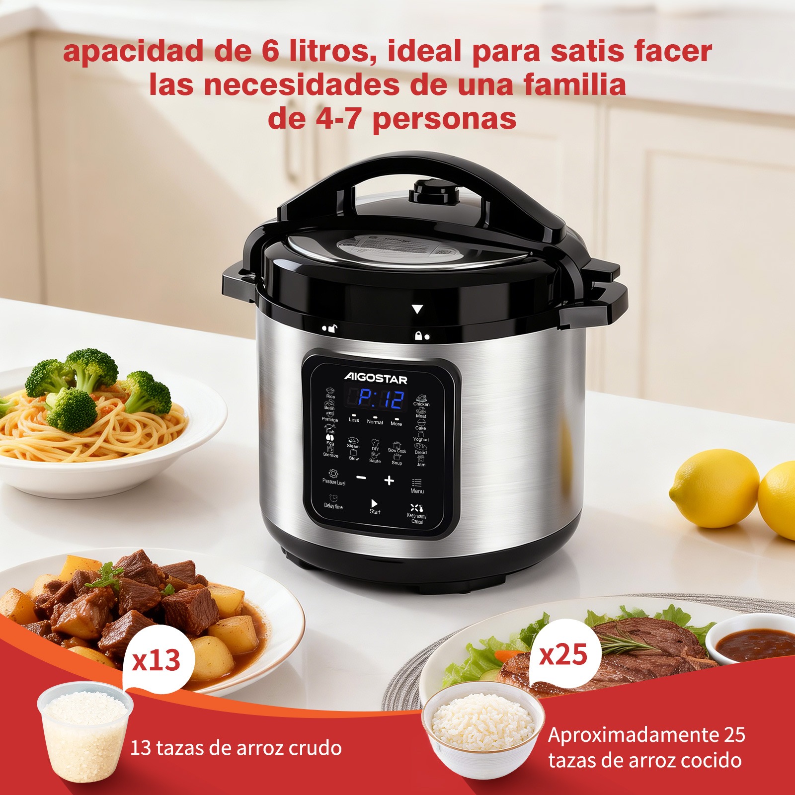 Aigostar Olla a Presión Eléctrica 6L